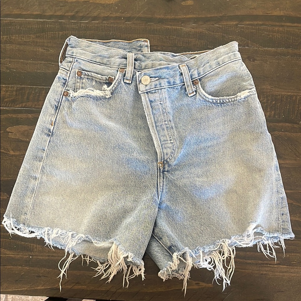 Agolde Blue Jean Shorts Distressed Frayed Hem